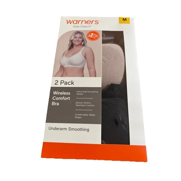 NEW Women's Black/Nude WARNERS 2 Pack Wireless Comfort Bras Size *2XL* - Picture 1 of 2